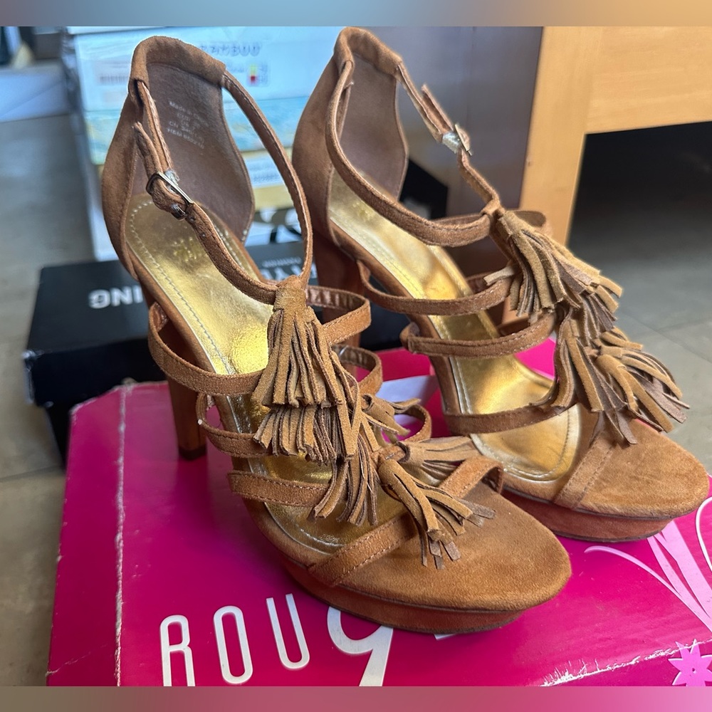 H&M Tassel Chestnut Brown Heels Size 7